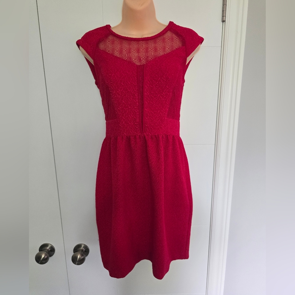Dynamite Vibrant Red Mini Dress With Mesh And Lace detail